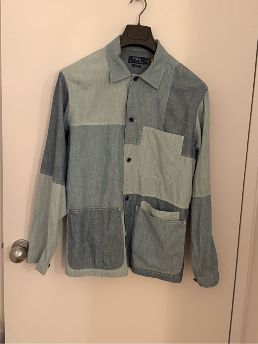 Polo by Ralph Lauren Patchwork Shirt Jacket in Light and Medium Blue